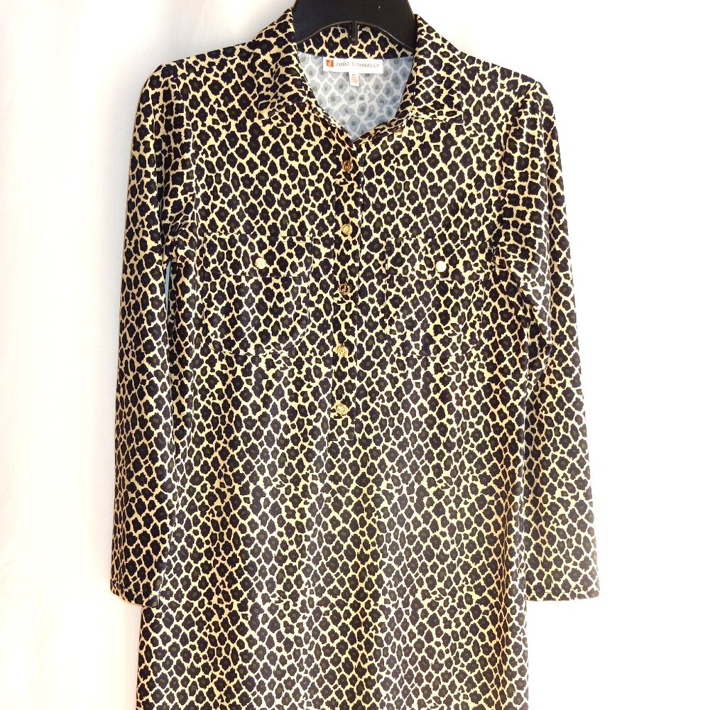 Jude Connally Creme / Navy / Green Knit Shirt Dress in Size XS